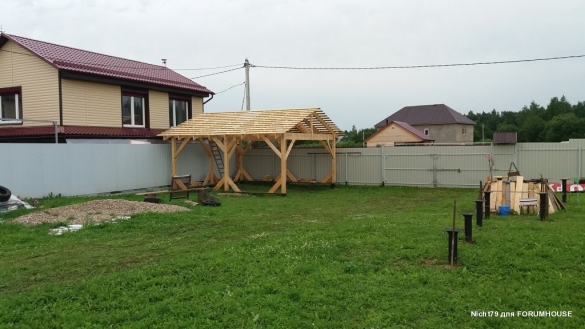 Строительство каркасного навеса на две машины в одиночку