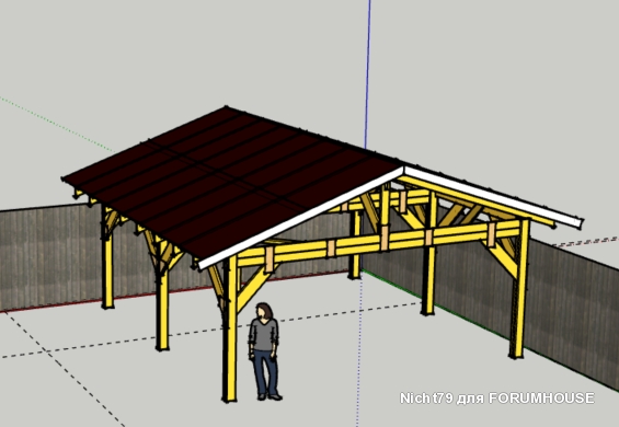 Строительство каркасного навеса на две машины в одиночку