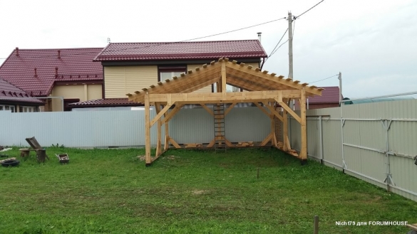 Строительство каркасного навеса на две машины в одиночку