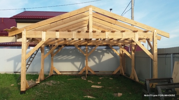 Строительство каркасного навеса на две машины в одиночку