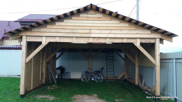 Строительство каркасного навеса на две машины в одиночку