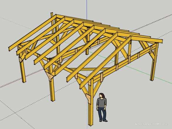 Строительство каркасного навеса на две машины в одиночку