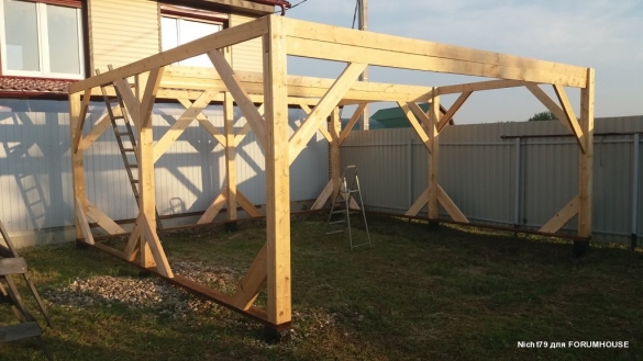 Строительство каркасного навеса на две машины в одиночку