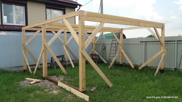 Строительство каркасного навеса на две машины в одиночку