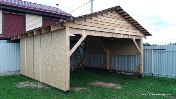 Строительство каркасного навеса на две машины в одиночку