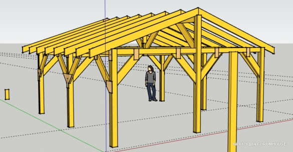 Строительство каркасного навеса на две машины в одиночку