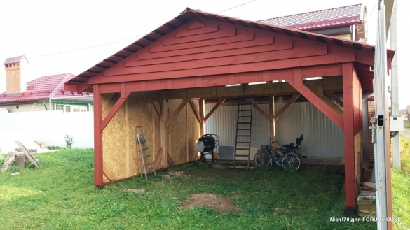 Строительство каркасного навеса на две машины в одиночку