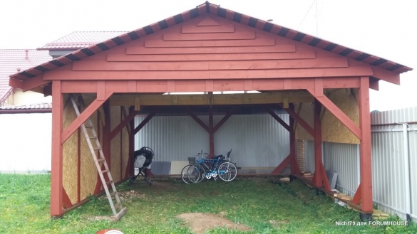 Строительство каркасного навеса на две машины в одиночку